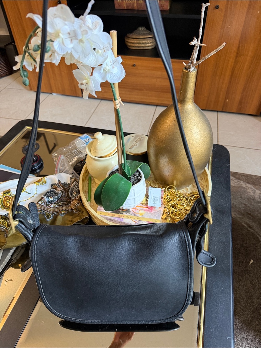 Classic Black coach Leather Shoulder Bag